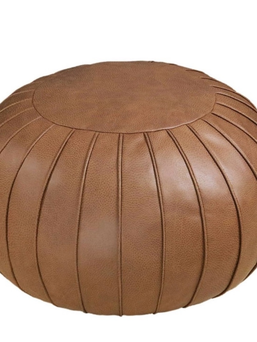 Brown Leather Round Pouf Ottoman -COVER ONLY